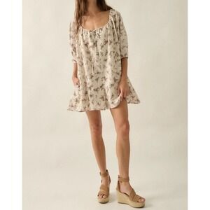 Promesa Beautiful Floral Puff-Sleeve Babydoll Romper- US  Size L